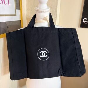 CHANEL Black Canvas Tote with White Logo